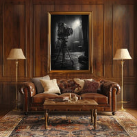 Vintage Film Camera in Rainy Scene - Artistic Poster PosterGoat