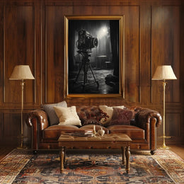 Vintage Film Camera in Rainy Scene - Artistic Poster PosterGoat
