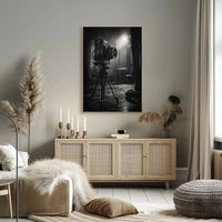 Vintage Film Camera in Rainy Scene - Artistic Poster PosterGoat