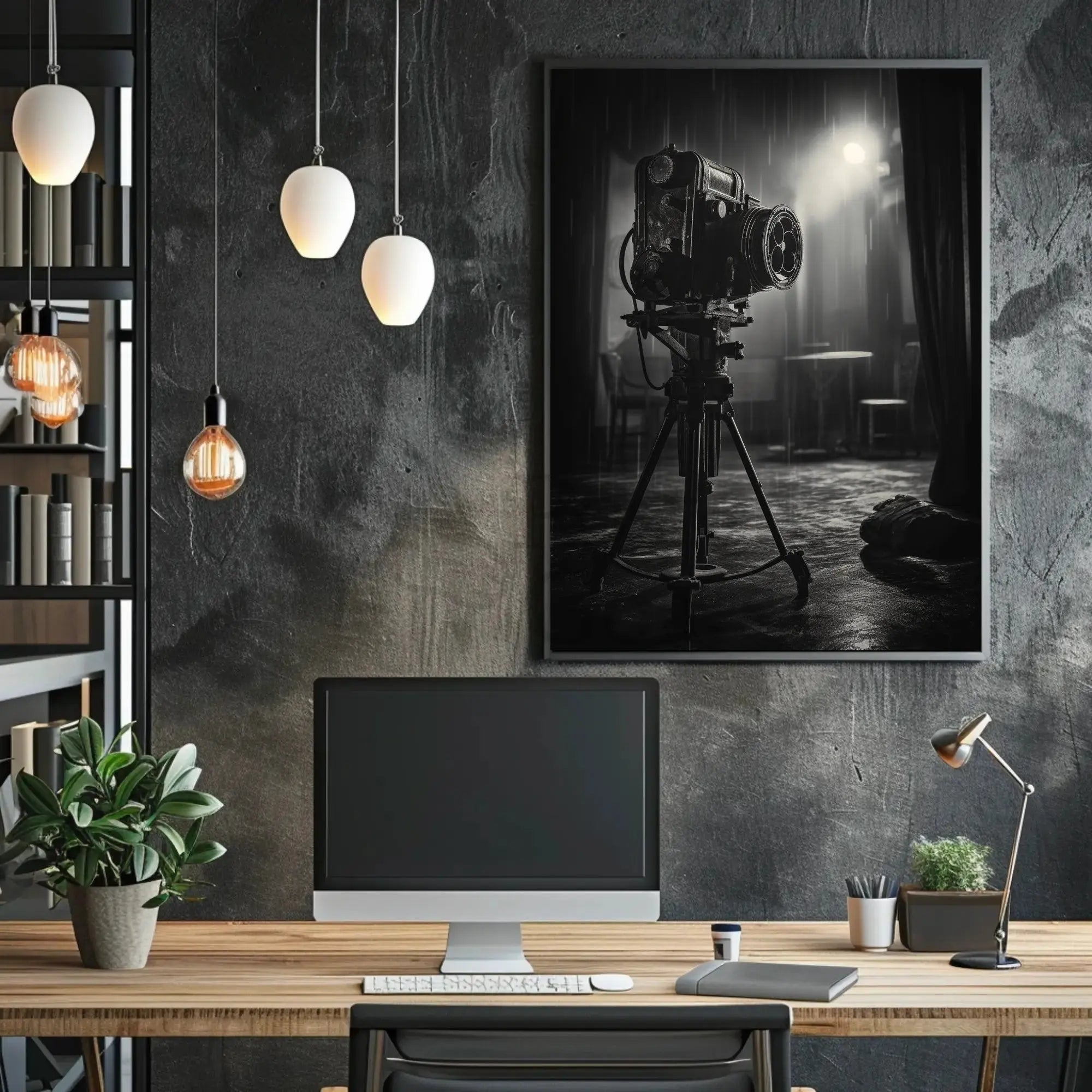 Vintage Film Camera in Rainy Scene - Artistic Poster PosterGoat