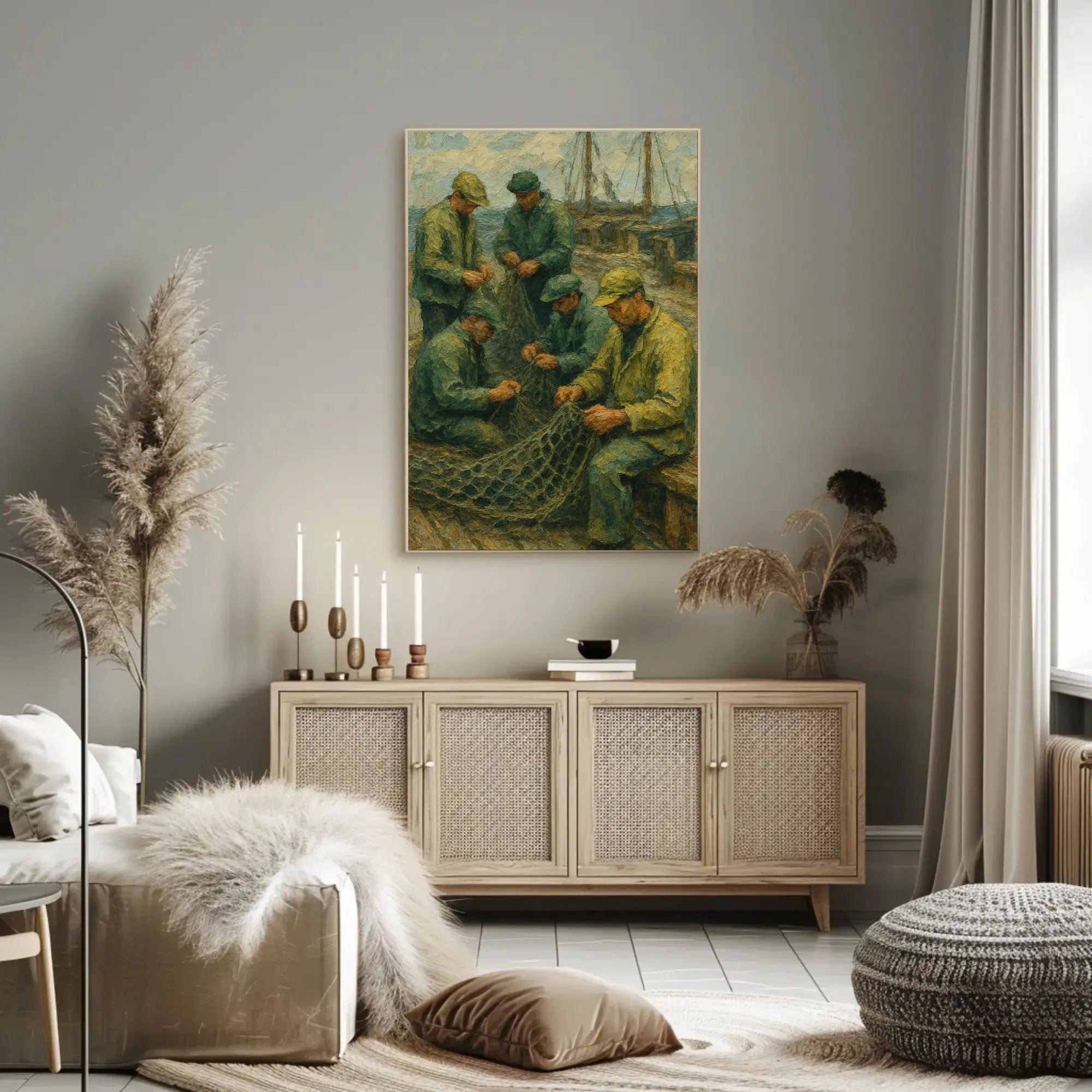 Vintage Fishermen Impressionist Print Cultural or Heritage Poster PosterGoat