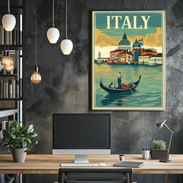 Vintage Gondola Adventure in Italy Travel Poster PosterGoat