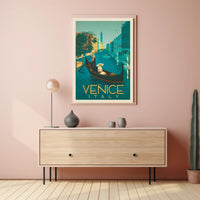 Vintage Gondola Scene in Venice Travel Poster PosterGoat