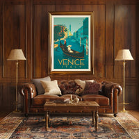 Vintage Gondola Scene in Venice Travel Poster PosterGoat