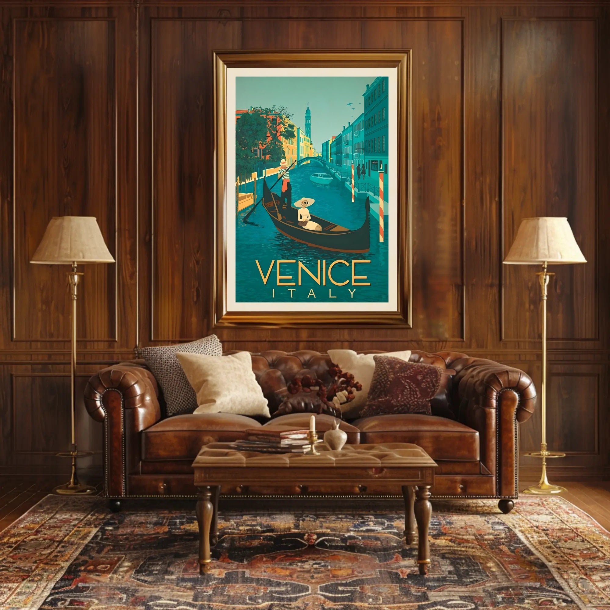 Vintage Gondola Scene in Venice Travel Poster PosterGoat