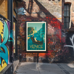 Vintage Gondola Scene in Venice Travel Poster PosterGoat
