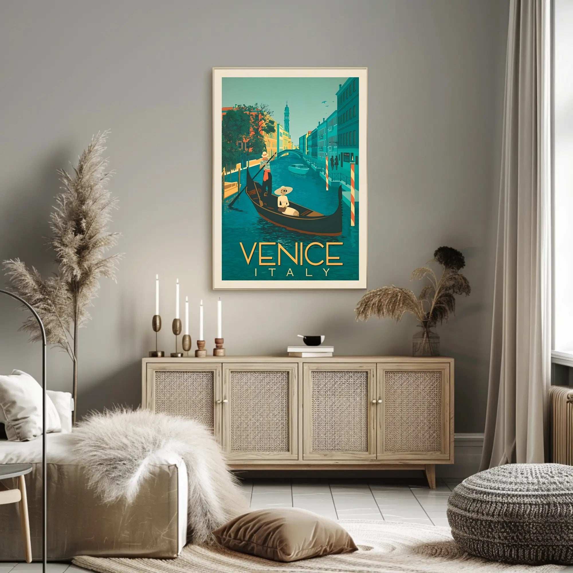 Vintage Gondola Scene in Venice Travel Poster PosterGoat