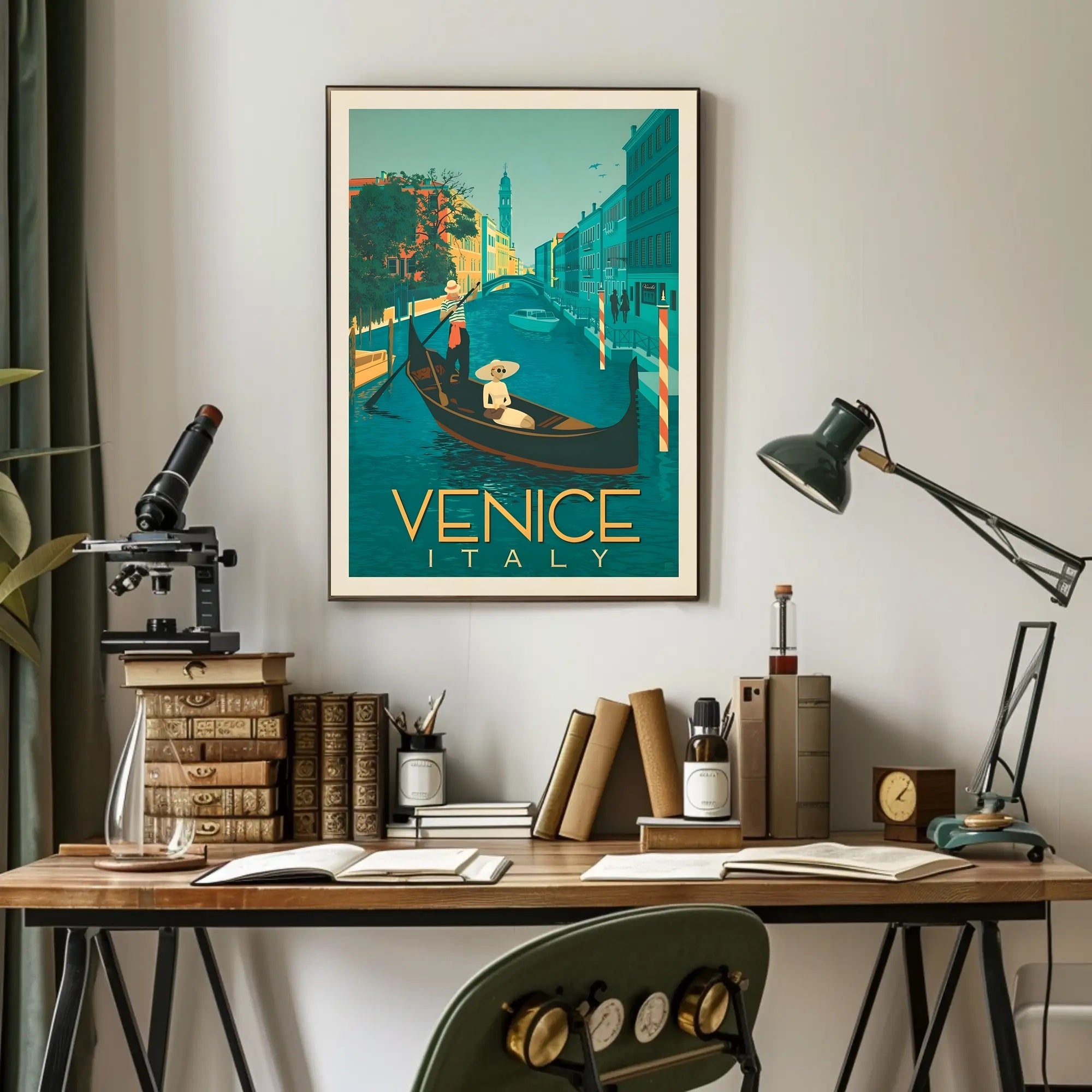 Vintage Gondola Scene in Venice Travel Poster PosterGoat