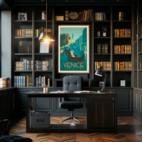 Vintage Gondola Scene in Venice Travel Poster PosterGoat