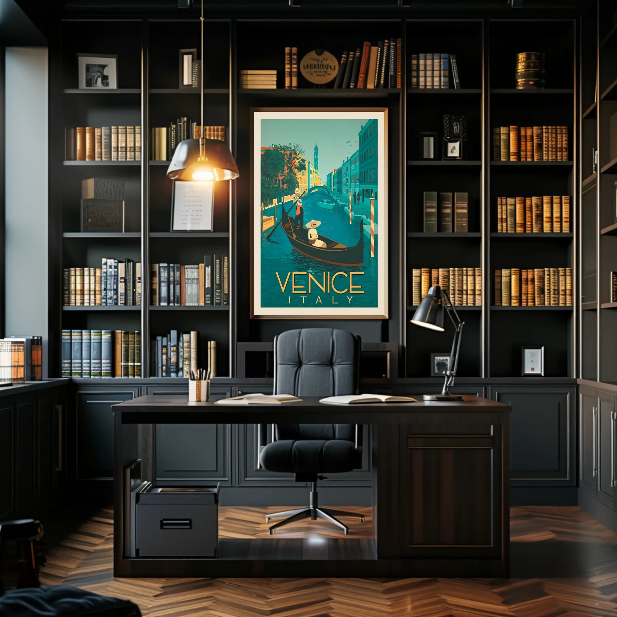 Vintage Gondola Scene in Venice Travel Poster PosterGoat