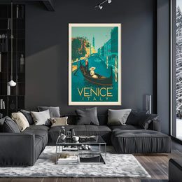 Vintage Gondola Scene in Venice Travel Poster PosterGoat