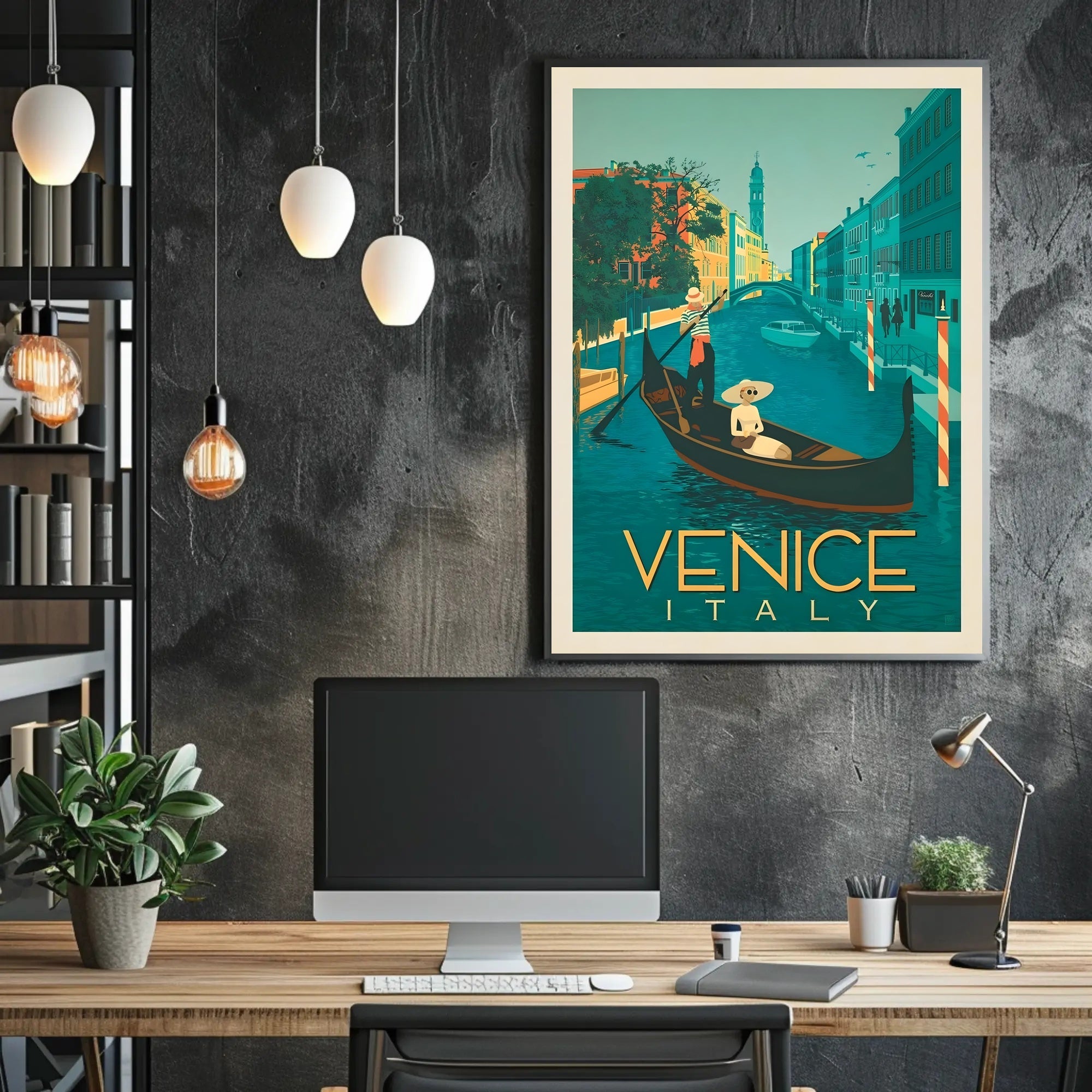 Vintage Gondola Scene in Venice Travel Poster PosterGoat
