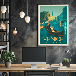 Vintage Gondola Scene in Venice Travel Poster PosterGoat