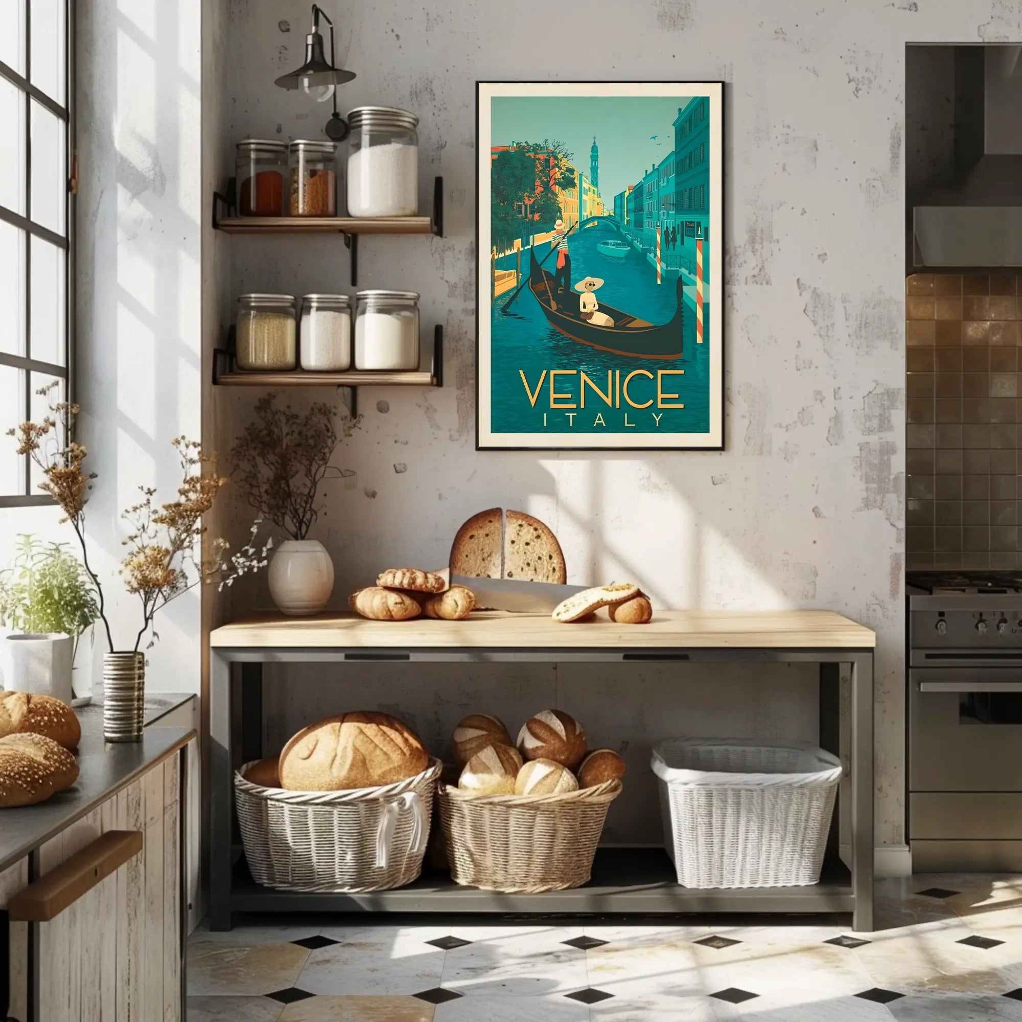 Vintage Gondola Scene in Venice Travel Poster PosterGoat