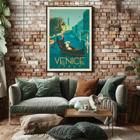 Vintage Gondola Scene in Venice Travel Poster PosterGoat