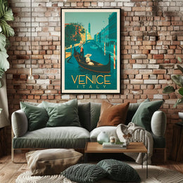 Vintage Gondola Scene in Venice Travel Poster PosterGoat