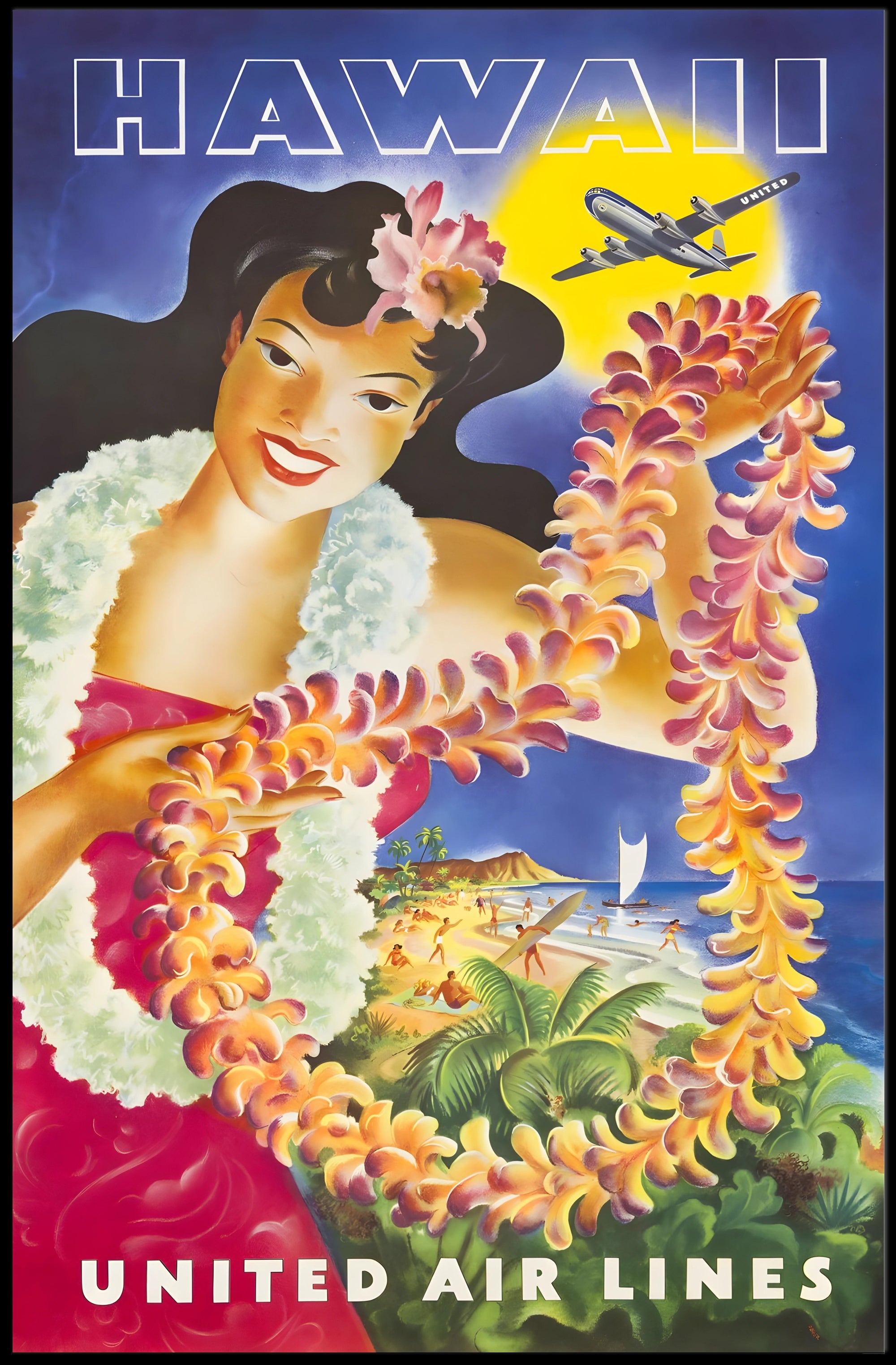 Vintage Hawaii Travel United Air Lines Poster PosterGoat