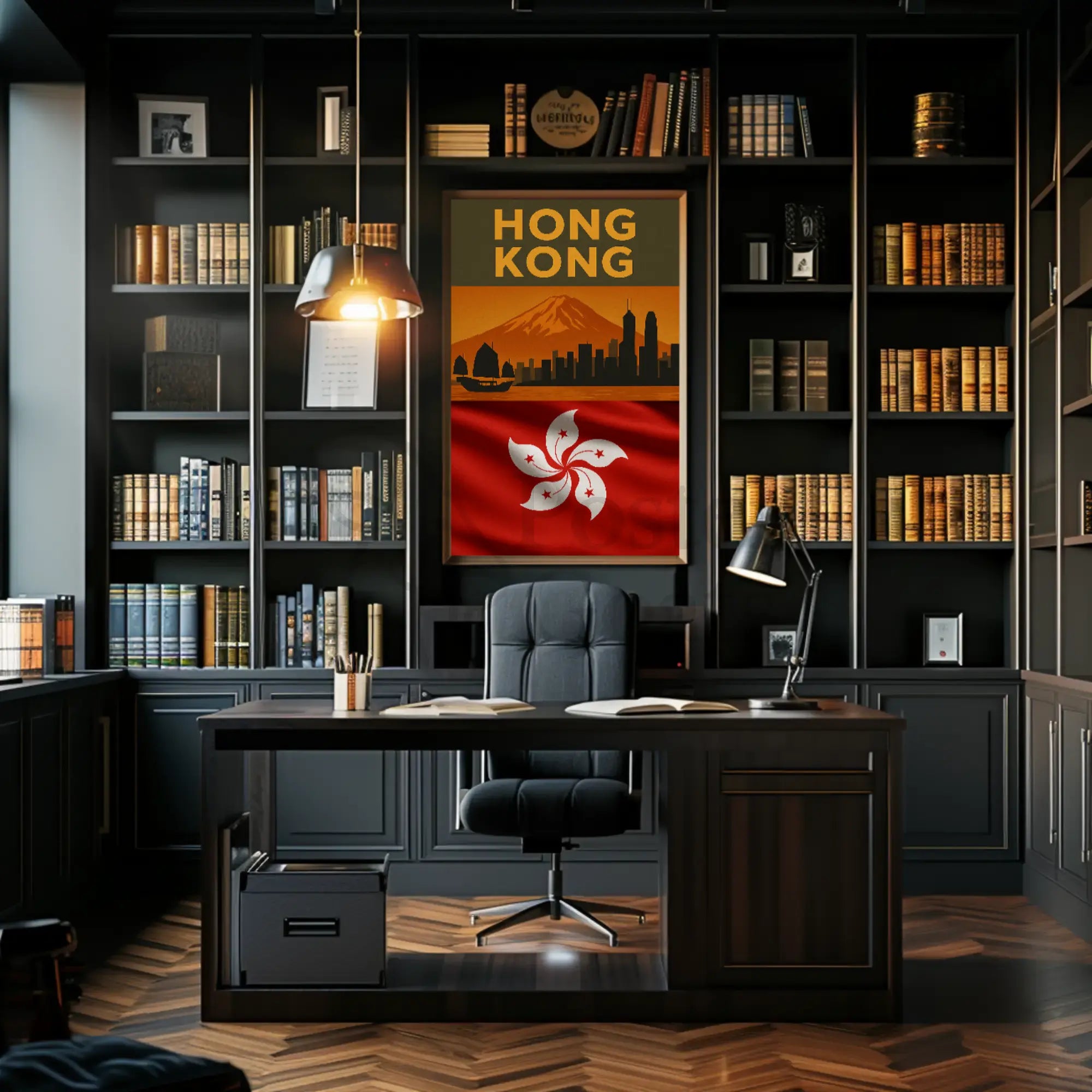Vintage Hong Kong Skyline Heritage Travel Poster PosterGoat