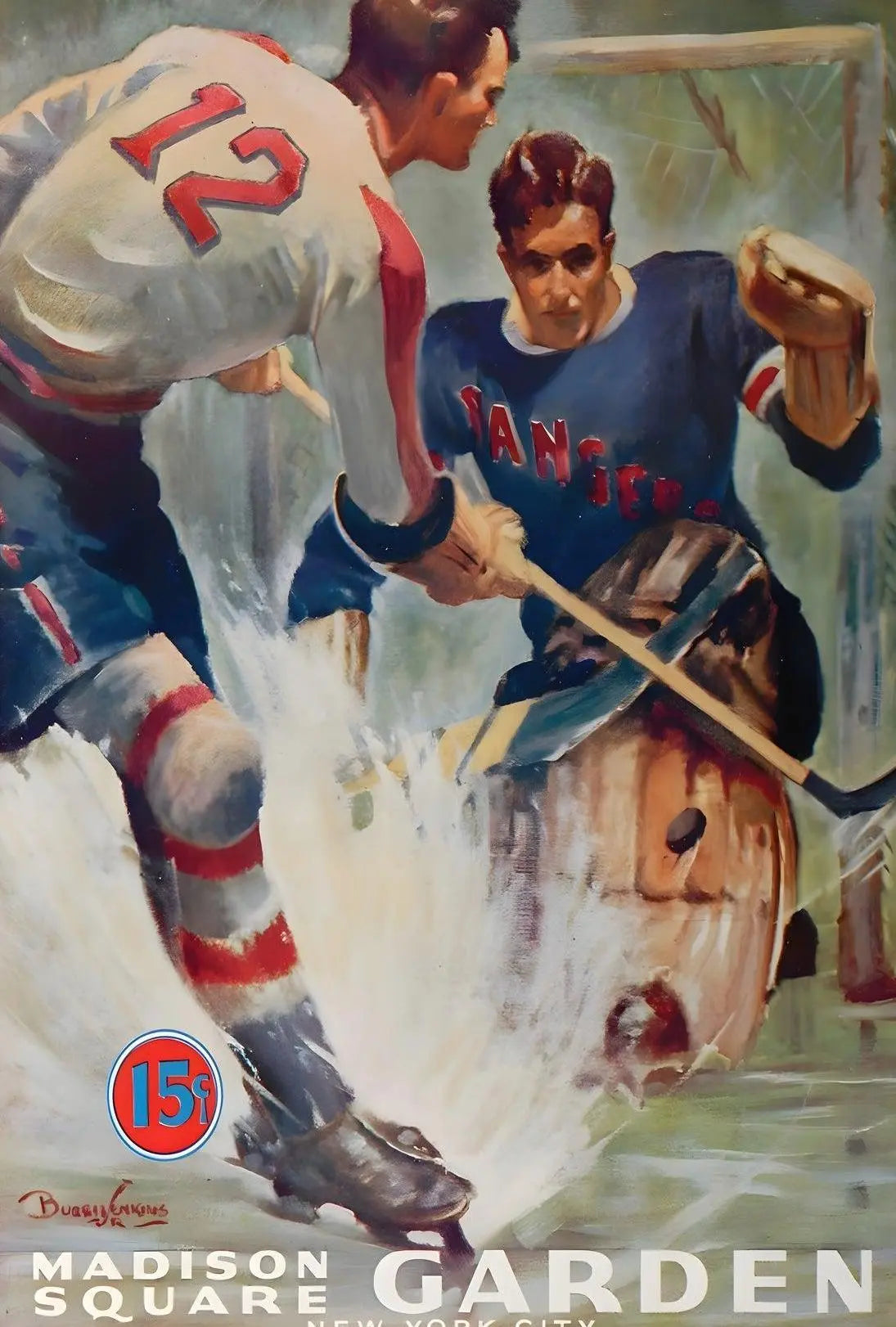Vintage Ice Hockey Game at Madison Square Garden Sports Poster PosterGoat