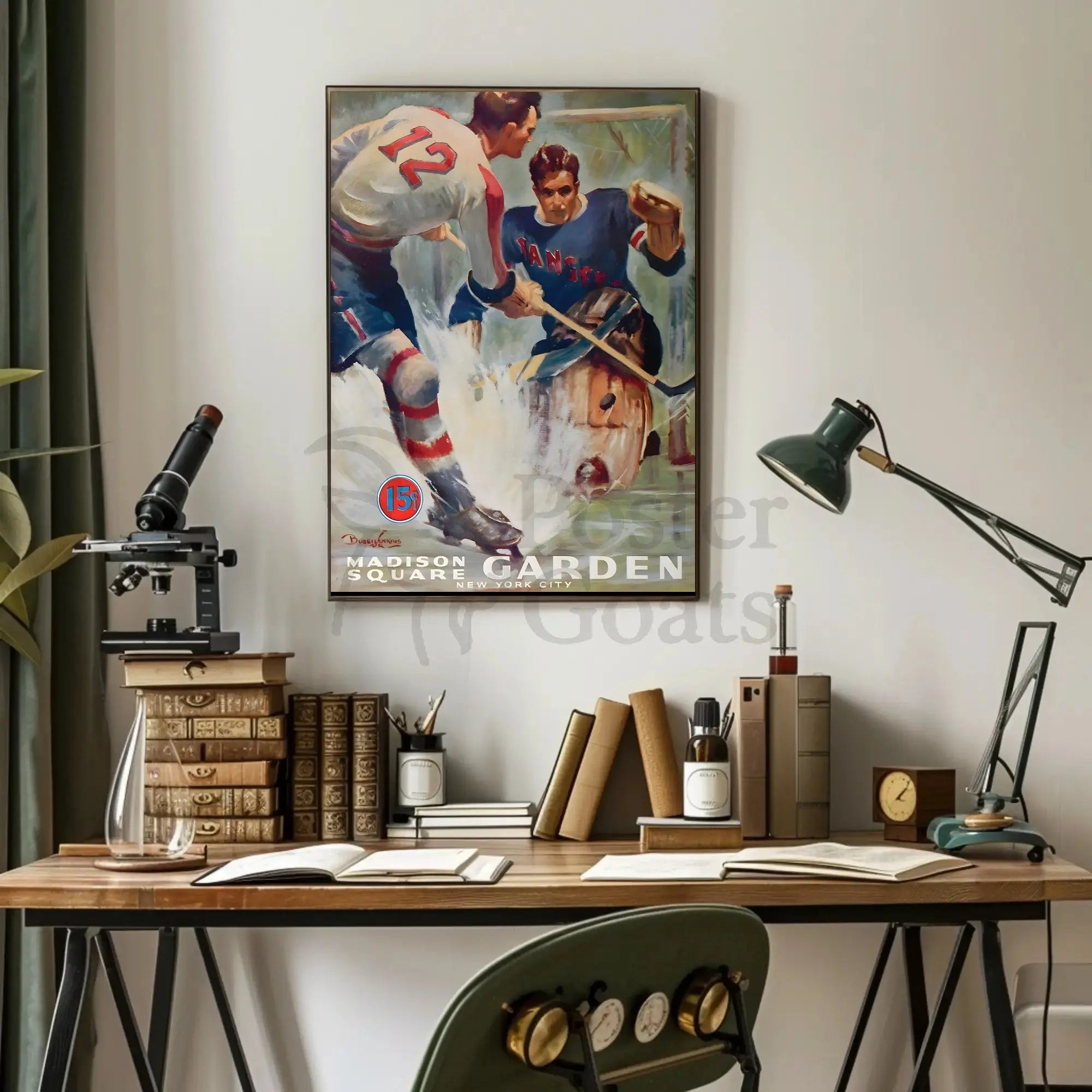Vintage Ice Hockey Game at Madison Square Garden Sports Poster PosterGoat
