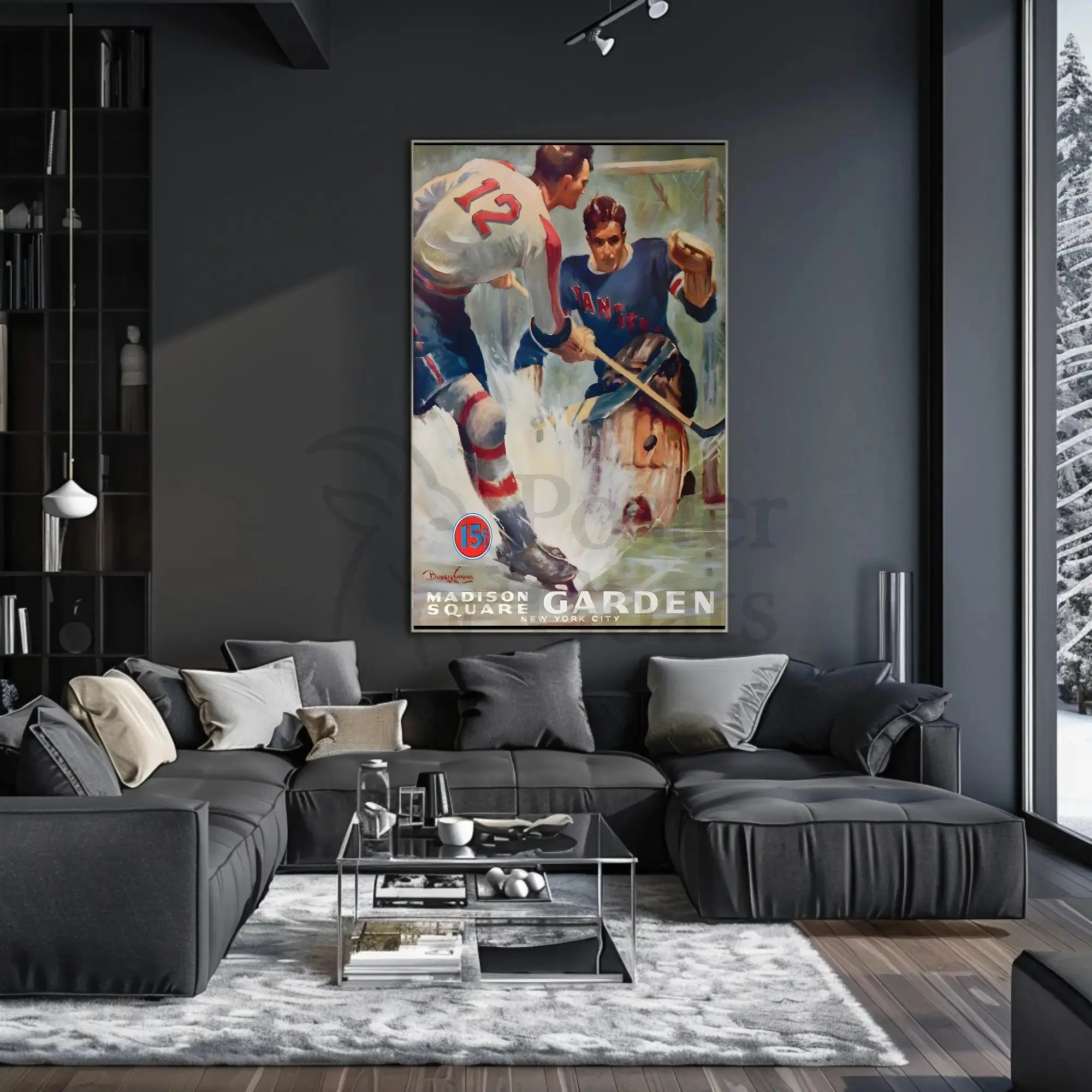 Vintage Ice Hockey Game at Madison Square Garden Sports Poster PosterGoat