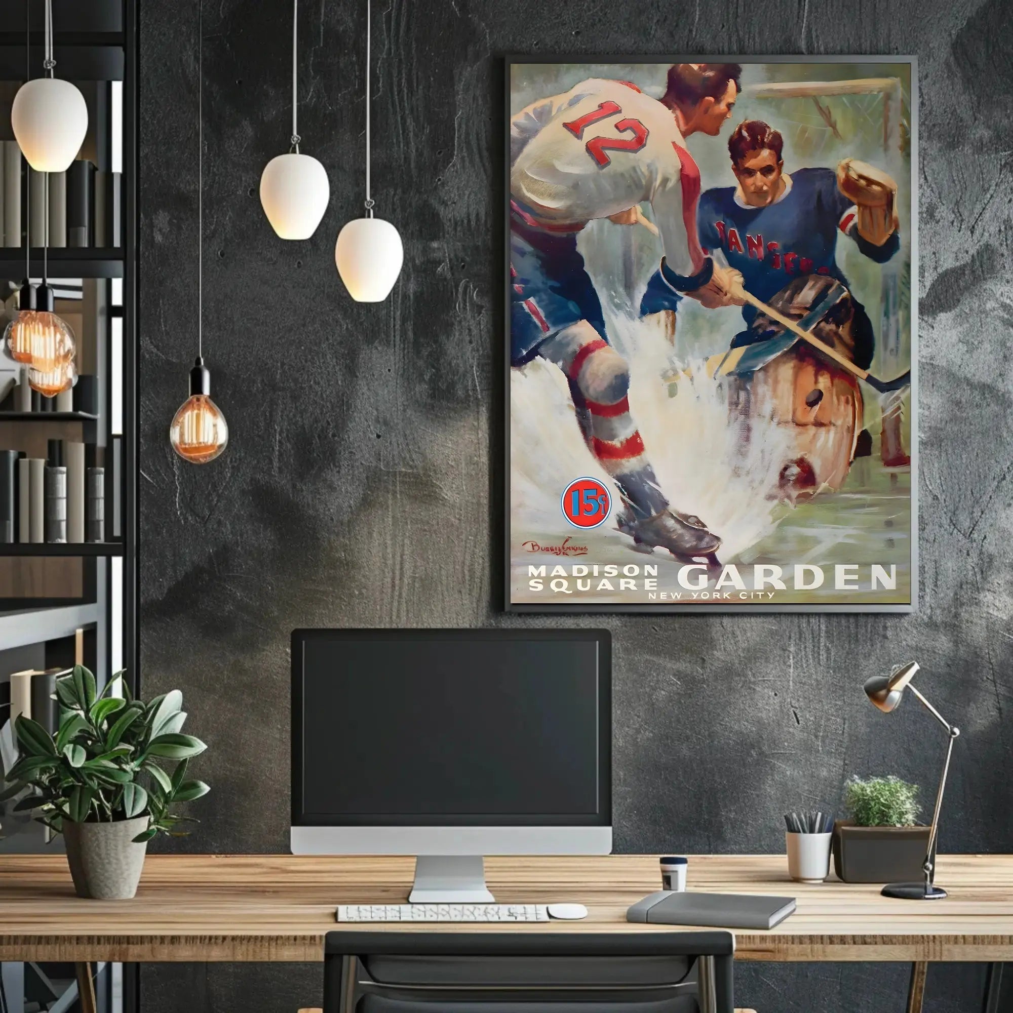 Vintage Ice Hockey Game at Madison Square Garden Sports Poster PosterGoat