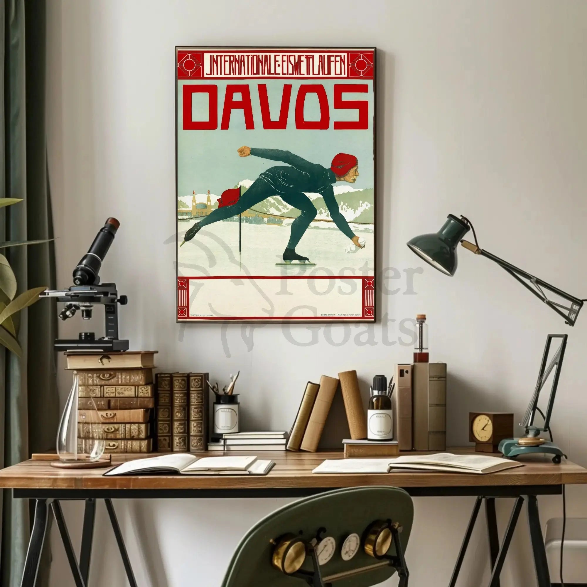 Vintage Ice Skating Elegance in Davos Sports Poster PosterGoat