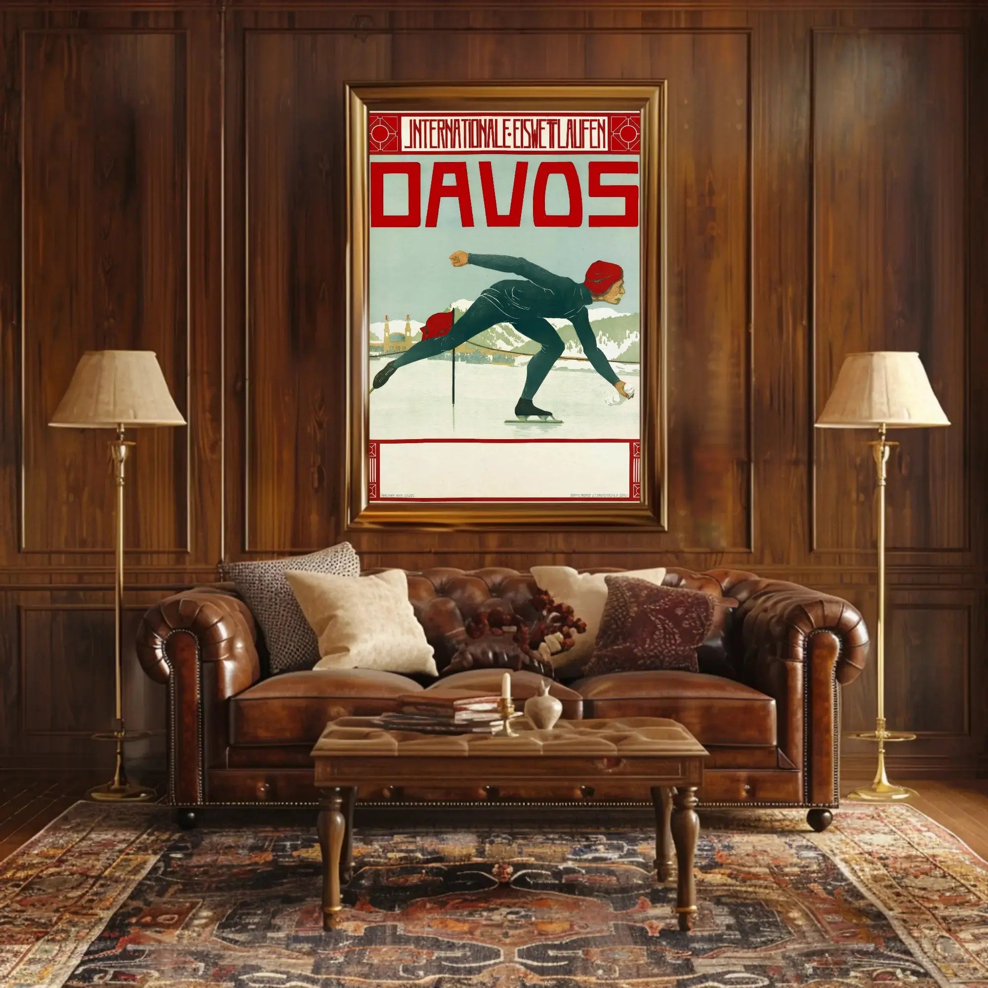 Vintage Ice Skating Elegance in Davos Sports Poster PosterGoat