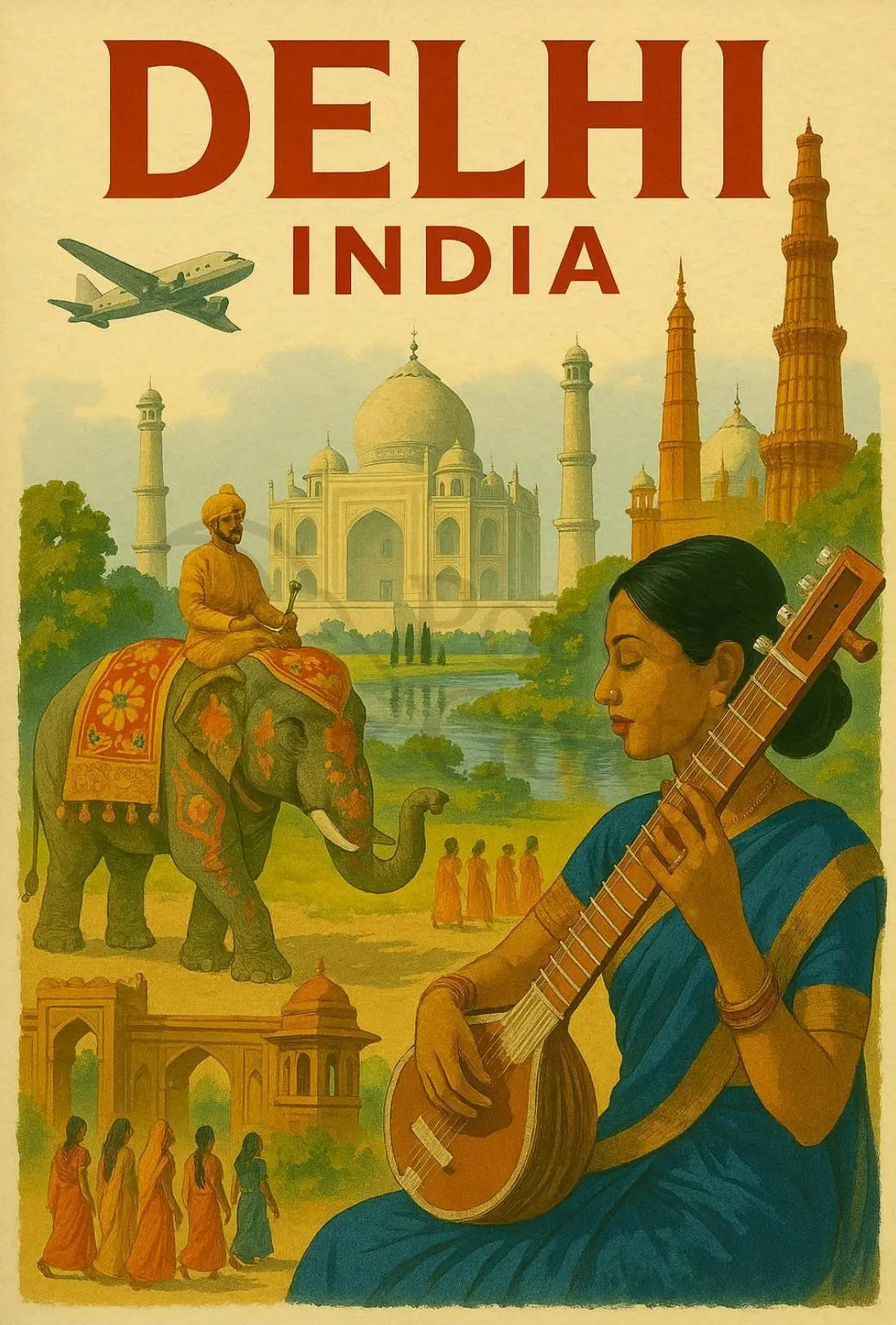 Vintage India Travel Print: Explore Delhi's Iconic Landmarks Travel Poster PosterGoat