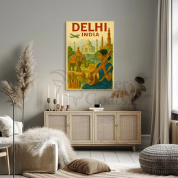 Vintage India Travel Print: Explore Delhi's Iconic Landmarks Travel Poster PosterGoat