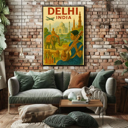Vintage India Travel Print: Explore Delhi's Iconic Landmarks Travel Poster PosterGoat