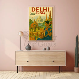 Vintage India Travel Print: Explore Delhi's Iconic Landmarks Travel Poster PosterGoat