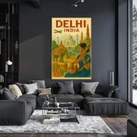 Vintage India Travel Print: Explore Delhi's Iconic Landmarks Travel Poster PosterGoat