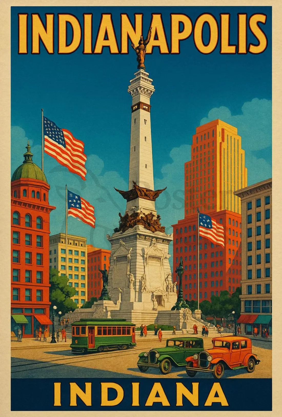 Vintage Indianapolis Historical Monument Civic Pride Heritage Poster PosterGoat