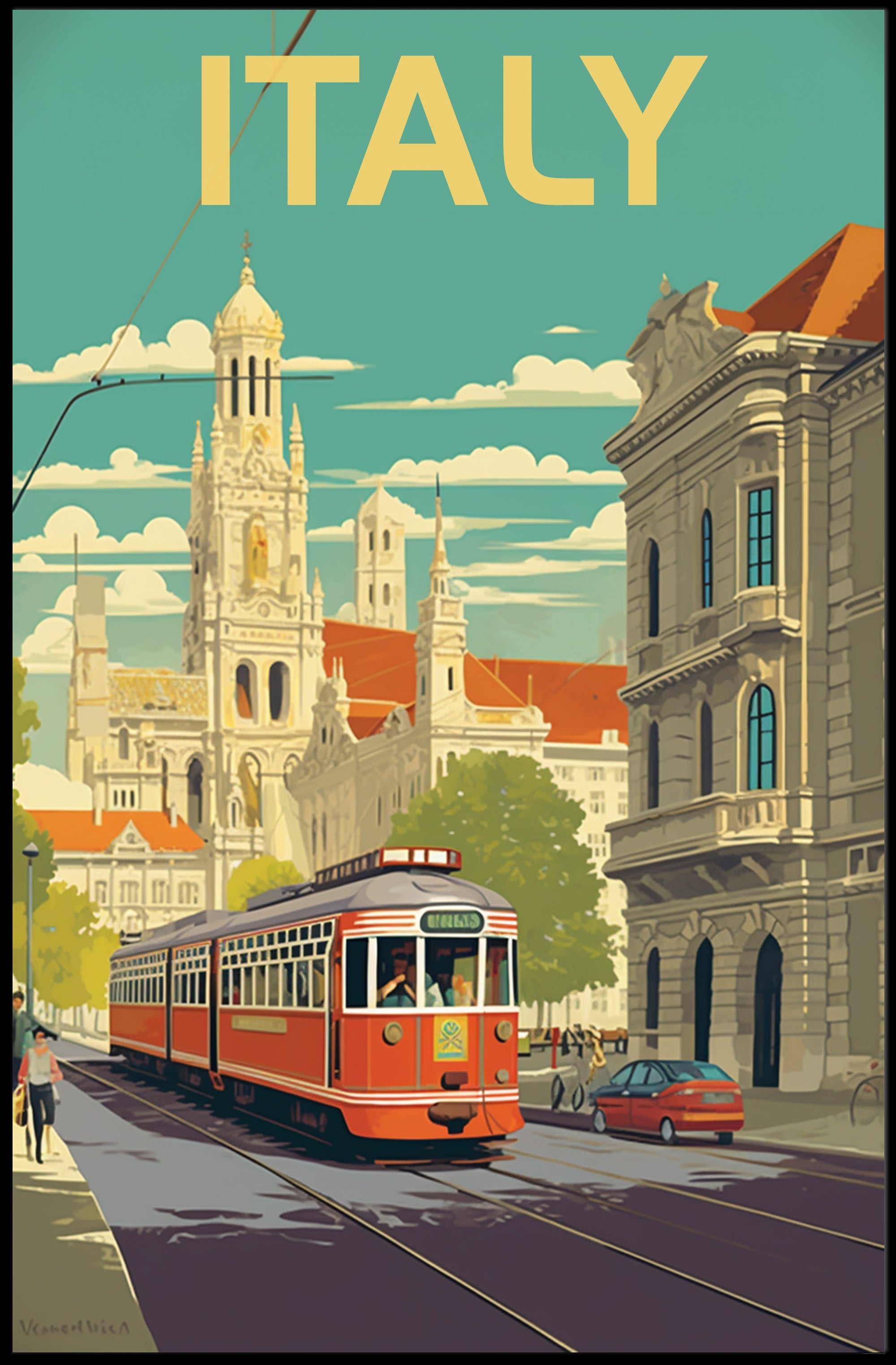 Vintage Italian Tram Travel Poster PosterGoat