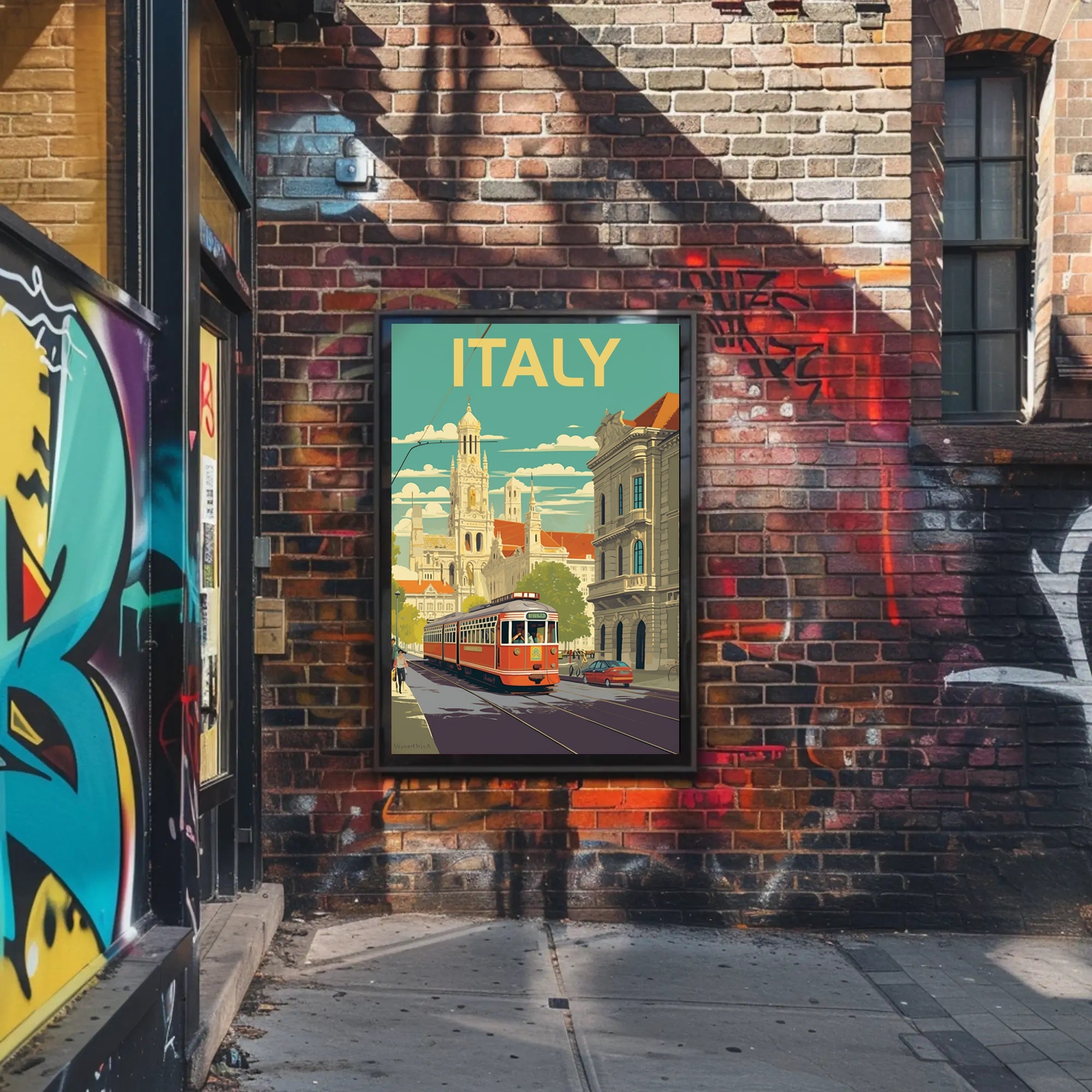 Vintage Italian Tram Travel Poster PosterGoat