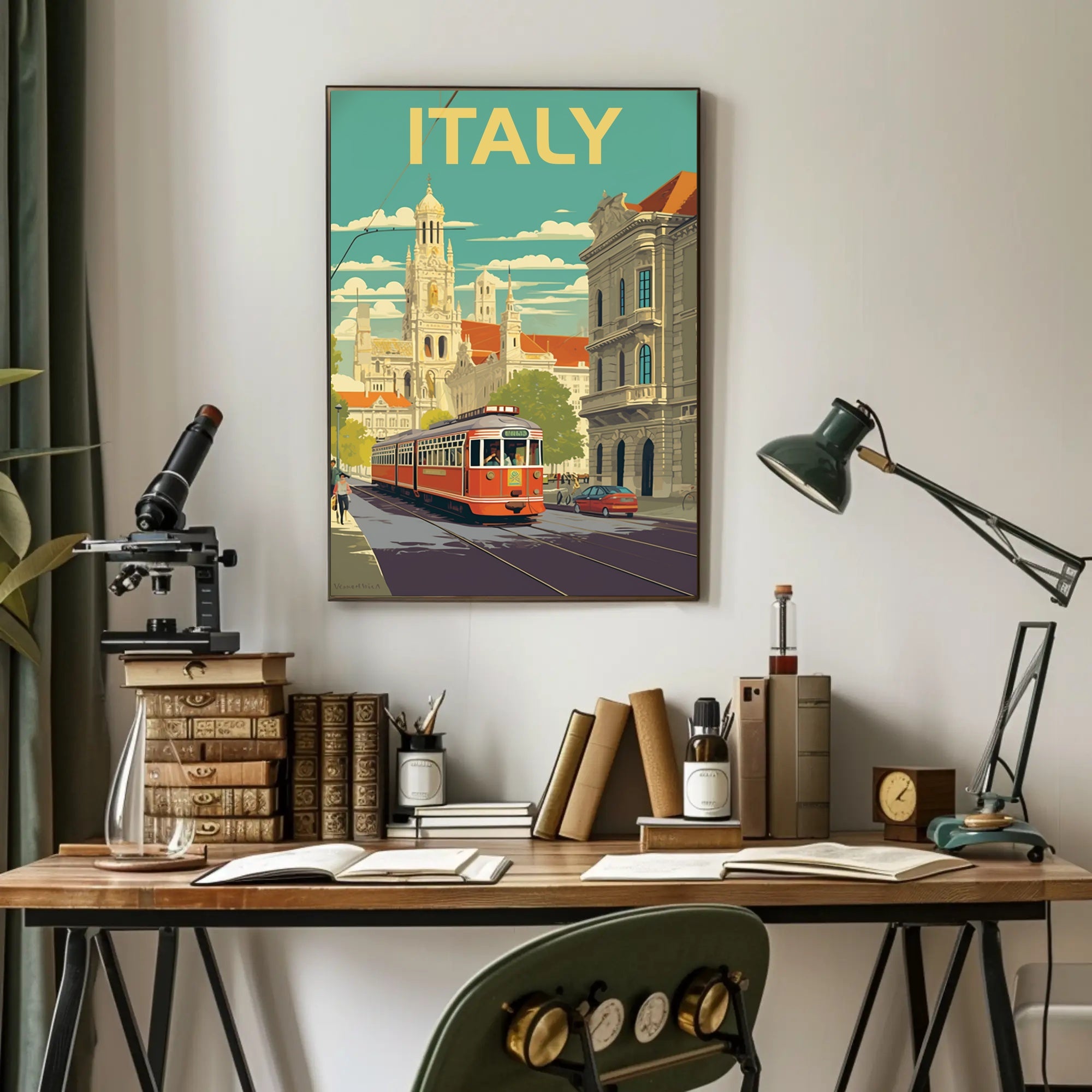Vintage Italian Tram Travel Poster PosterGoat