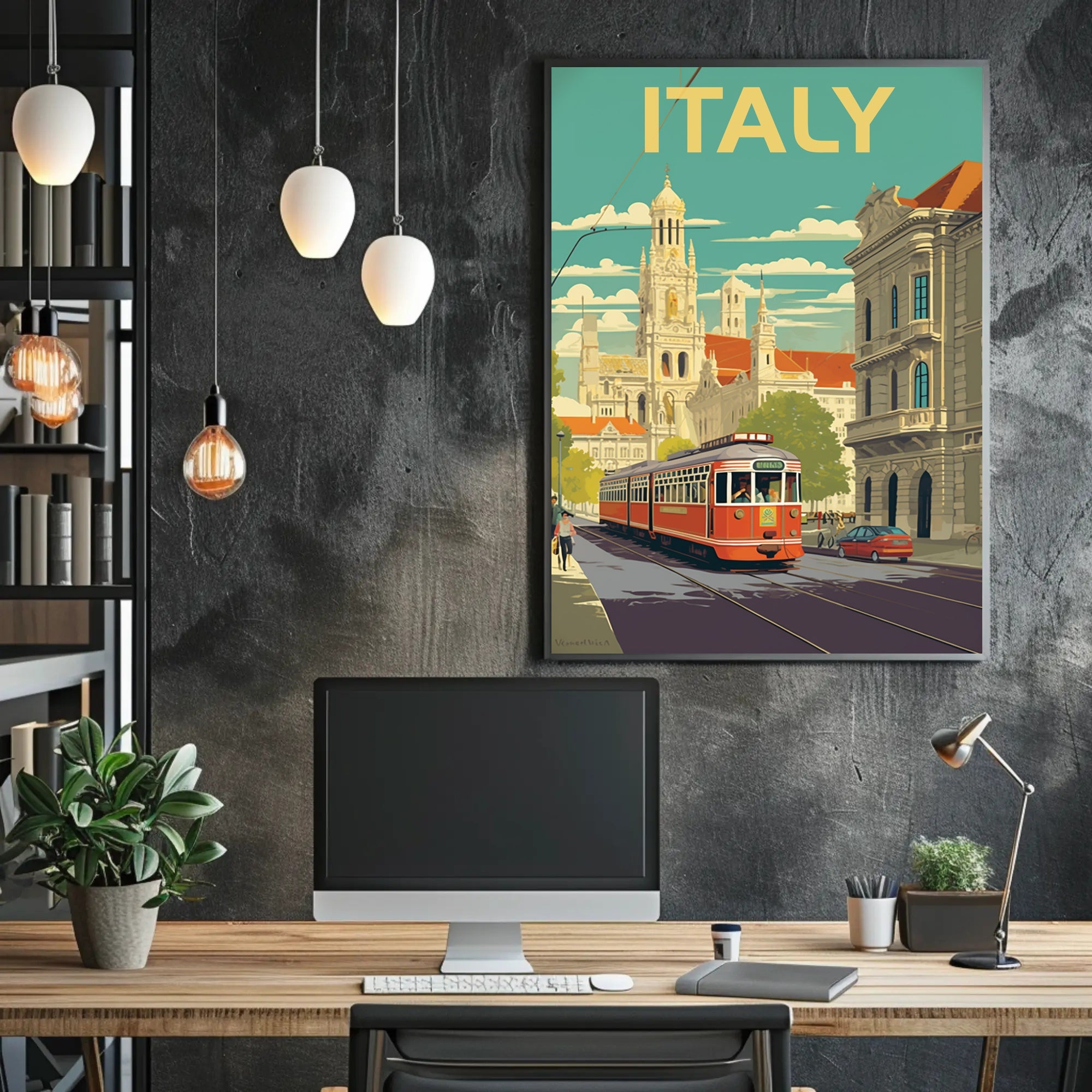 Vintage Italian Tram Travel Poster PosterGoat