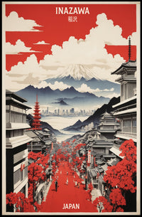 Vintage Japanese Cityscape of Inazawa Travel Poster PosterGoat