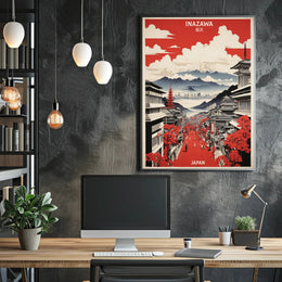 Vintage Japanese Cityscape of Inazawa Travel Poster PosterGoat