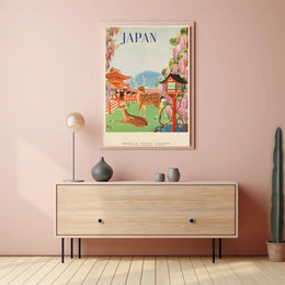 Vintage Japanese Deer Shrine Scenic Travel Poster PosterGoat