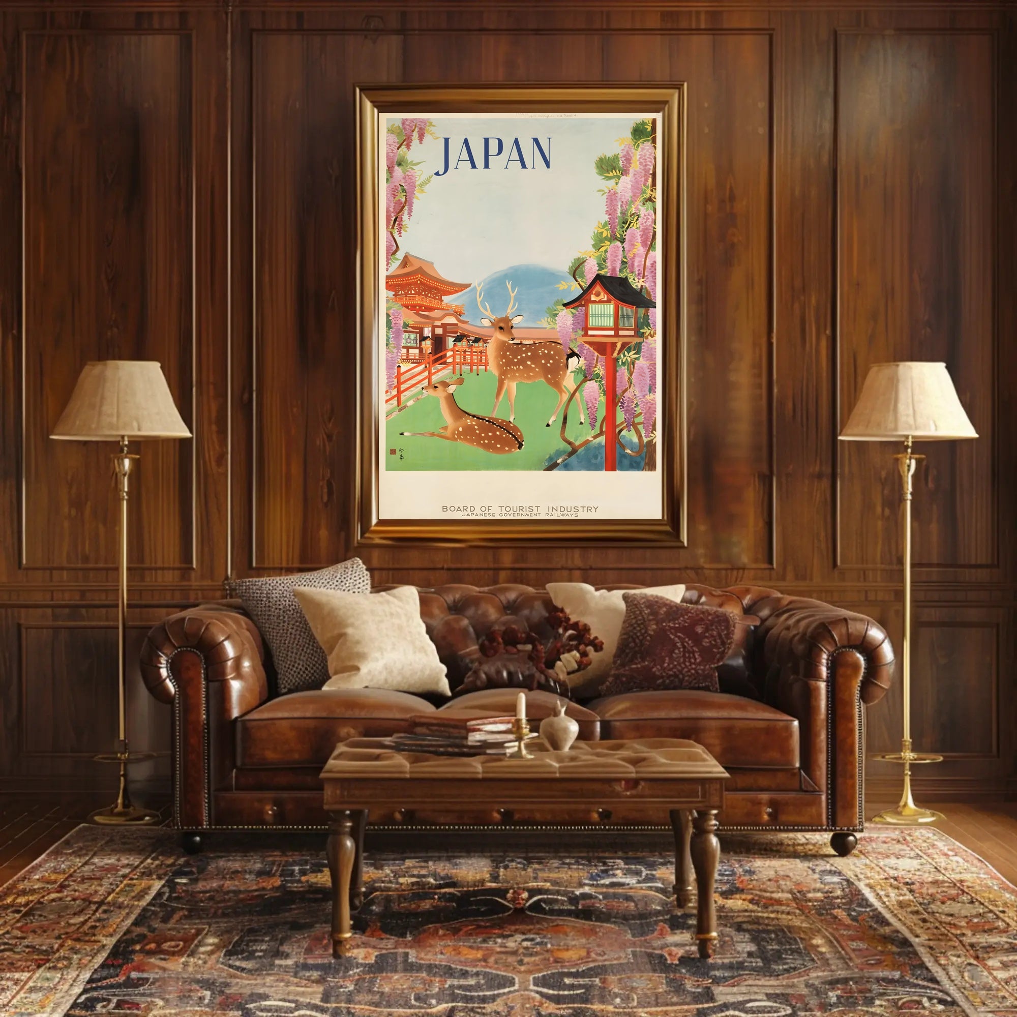 Vintage Japanese Deer Shrine Scenic Travel Poster PosterGoat