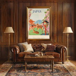 Vintage Japanese Deer Shrine Scenic Travel Poster PosterGoat