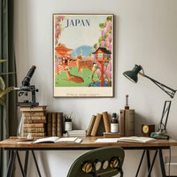 Vintage Japanese Deer Shrine Scenic Travel Poster PosterGoat