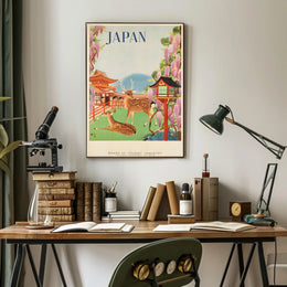 Vintage Japanese Deer Shrine Scenic Travel Poster PosterGoat