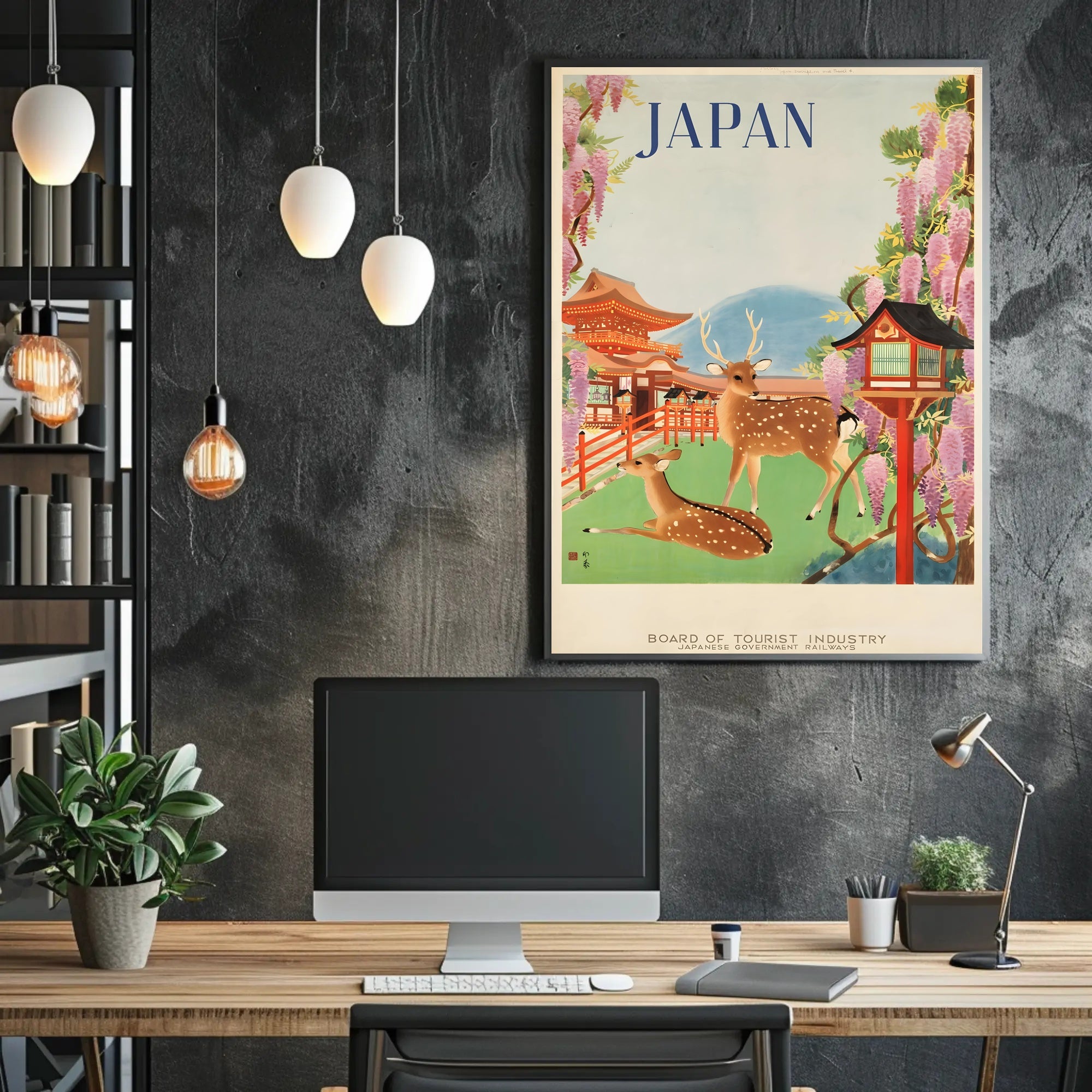 Vintage Japanese Deer Shrine Scenic Travel Poster PosterGoat