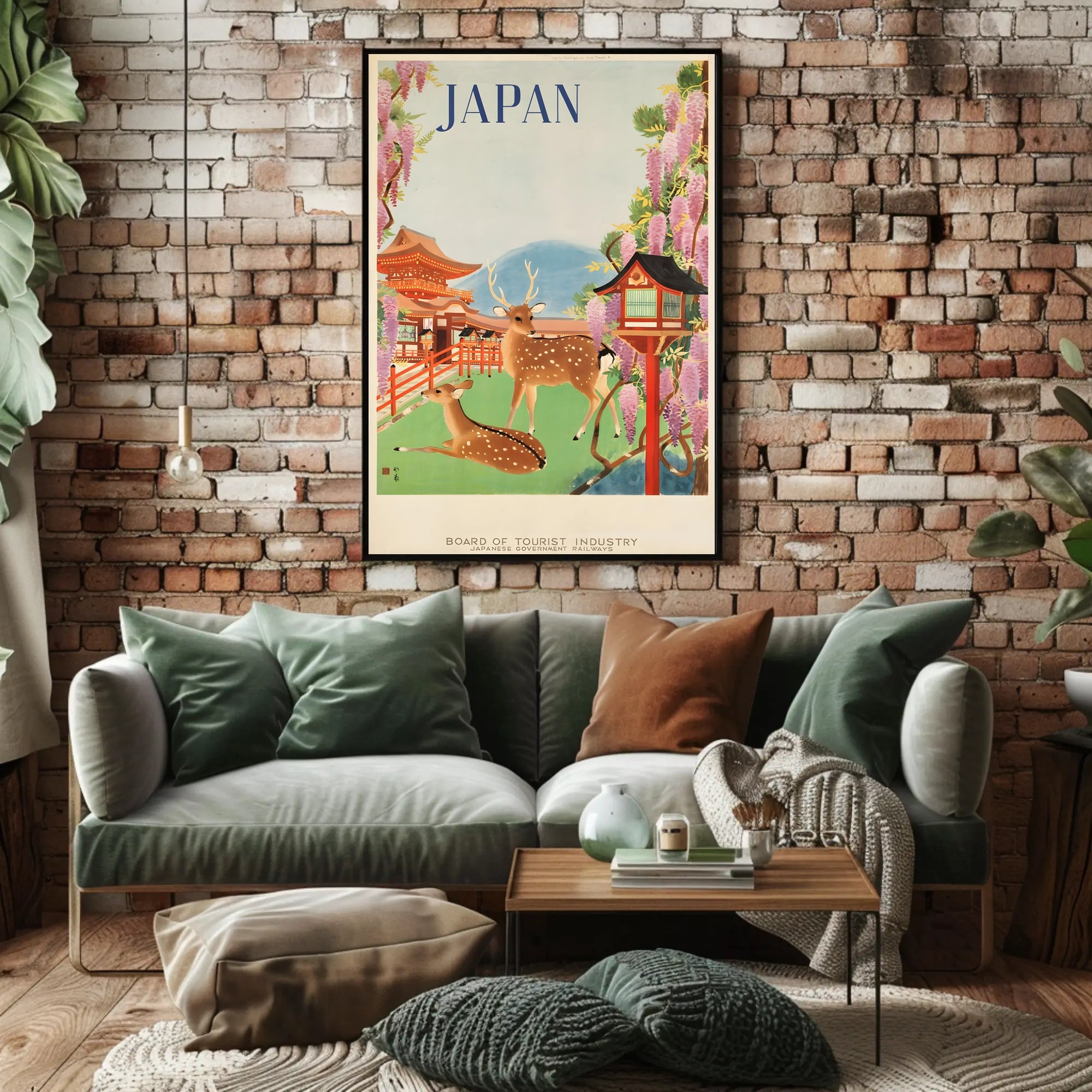 Vintage Japanese Deer Shrine Scenic Travel Poster PosterGoat