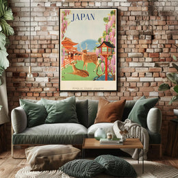 Vintage Japanese Deer Shrine Scenic Travel Poster PosterGoat