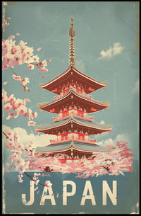 Vintage Japanese Pagoda Travel Poster PosterGoat