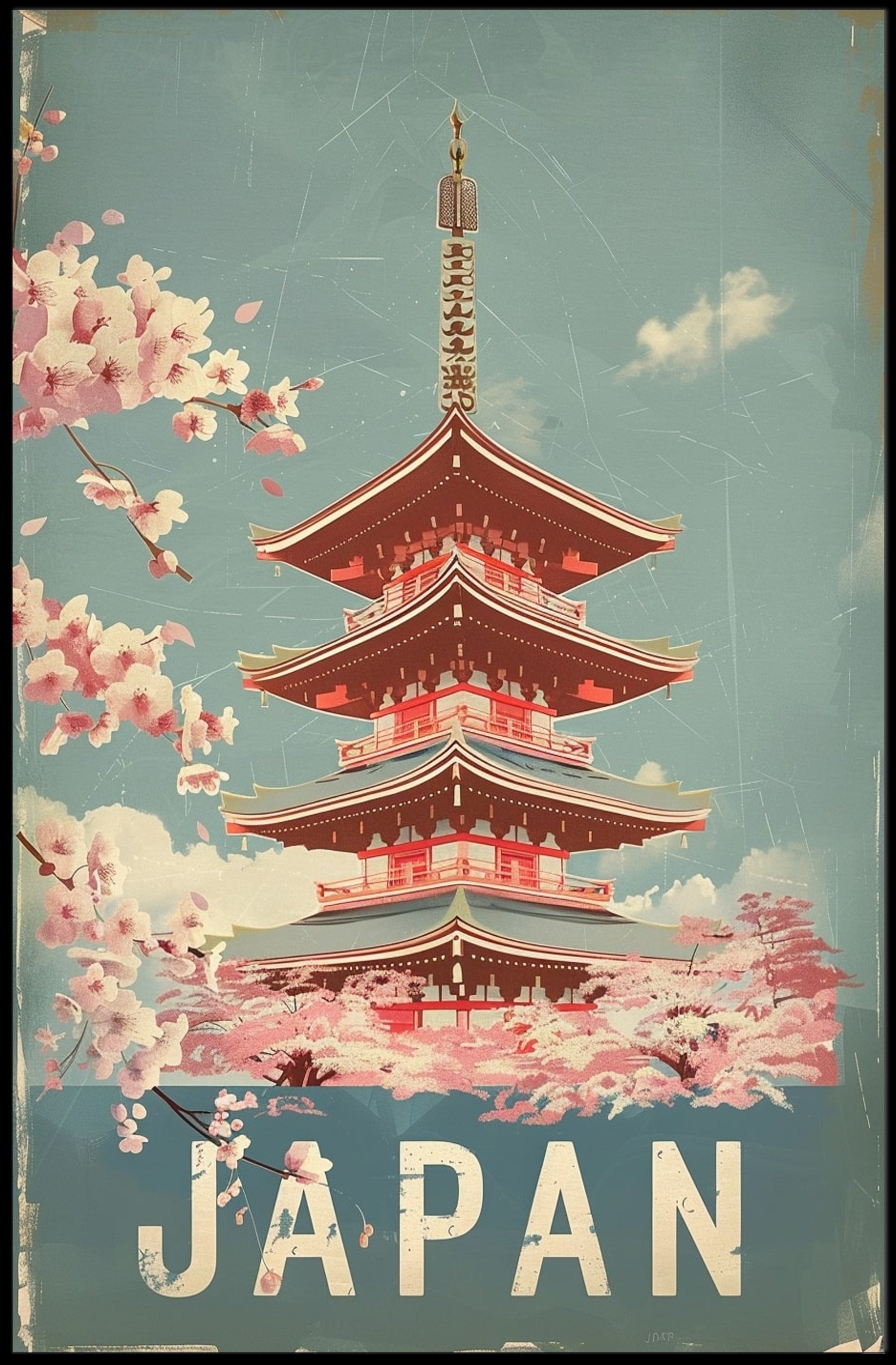Vintage Japanese Pagoda Travel Poster PosterGoat